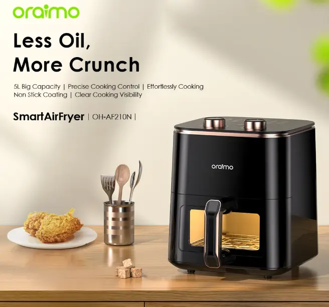 oraimo SmartAirFryer 1500W Cooking Visible Smart Air Fryer Less Oil, More Crunch, 5L Big  Air Fryers