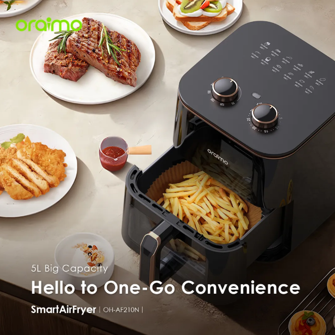 oraimo SmartAirFryer 1500W Cooking Visible Smart Air Fryer Less Oil, More Crunch, 5L Big  Air Fryers