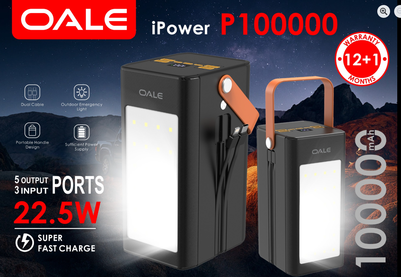 Oale New Portable Power Bank Capacity 100,000mAh Super Fast Charge Of 22.5W,indicator Level Power With LED Light,Type-c/Micro/Lightning Charging
