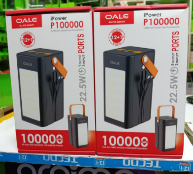 Oale New Portable Power Bank Capacity 100,000mAh Super Fast Charge Of 22.5W,indicator Level Power With LED Light,Type-c/Micro/Lightning Charging