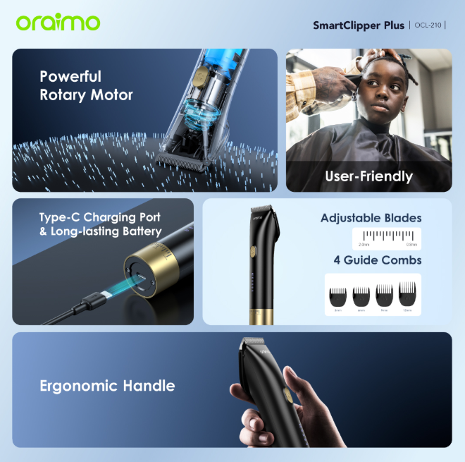 oraimo Smart Clipper Plus Cordless Hair Clipper Powerful Rotary Motor Electric Hair Shaver