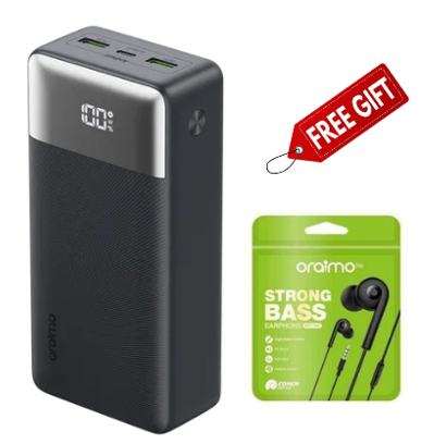 Oraimo 20000mAH Power Bank 22.5W Super Fast Charging  Powerbank + FREE Oraimo Wired Earphones as  GIFT