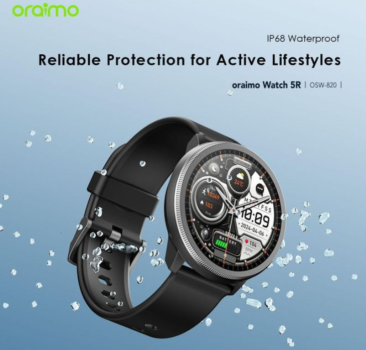 Oraimo Watch 5 Lite 2.01" HD IP68 Smart Watch 24-hour Health Monitoring