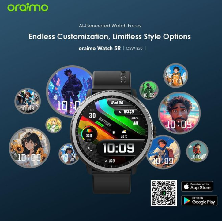 Oraimo Watch 5 Lite 2.01" HD IP68 Smart Watch 24-hour Health Monitoring
