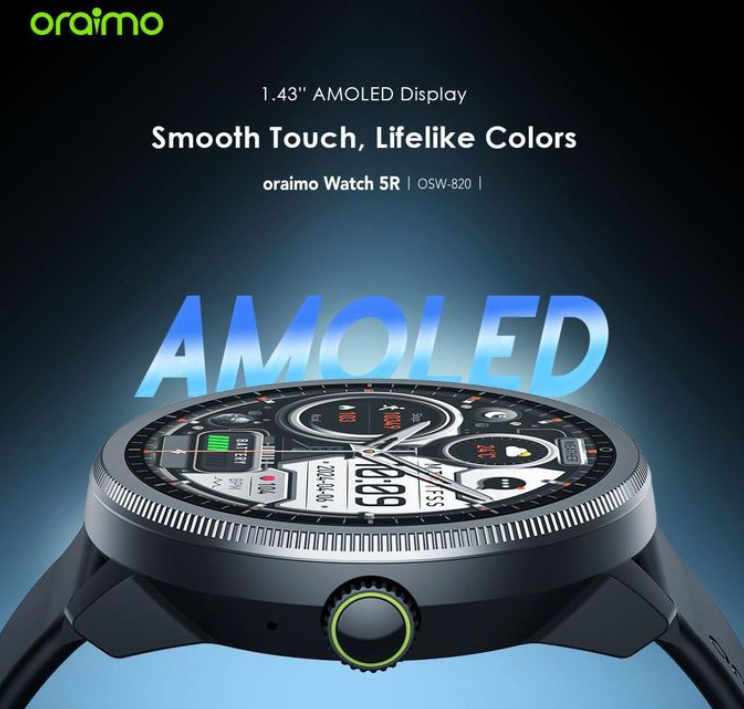Oraimo Watch 5 Lite 2.01" HD IP68 Smart Watch 24-hour Health Monitoring