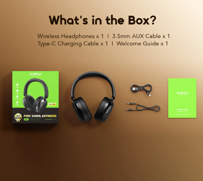 OFFER! Oraimo BoomPop N with Hybrid Noise Cancellation,  65-hr Long Playtime and Dual Device Connection  Wireless Bluetooth Headphones Earphones