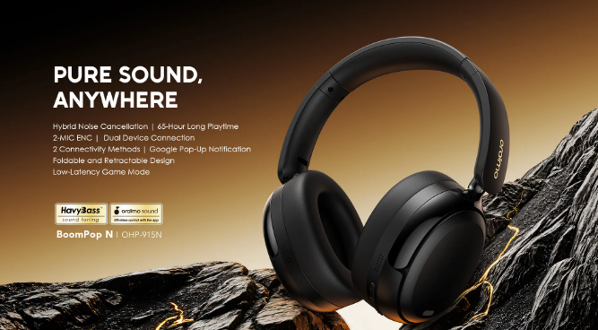 OFFER! Oraimo BoomPop N with Hybrid Noise Cancellation,  65-hr Long Playtime and Dual Device Connection  Wireless Bluetooth Headphones Earphones