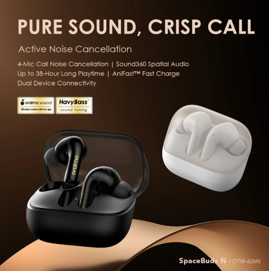Oraimo OTW-626N Active noise cancellation Wireless Earphones TWS Bluetooth 5.4 with IPX5 Waterproof  Bluetooth Earphones