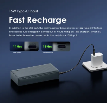 Oraimo OPB-1301 30000mAh Original Powerbank LED torch PD15W Fast Charge USB and 2-Way Type C Output oraimo Powerbank