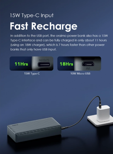 Oraimo OPB-1301 30000mAh Original Powerbank LED torch PD15W Fast Charge USB and 2-Way Type C Output oraimo Powerbank