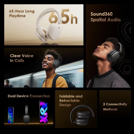 Oraimo OHP-317 Bluetooth Wireless Headphones Gaming Low Latency Foldable Headset With Built-in Mic