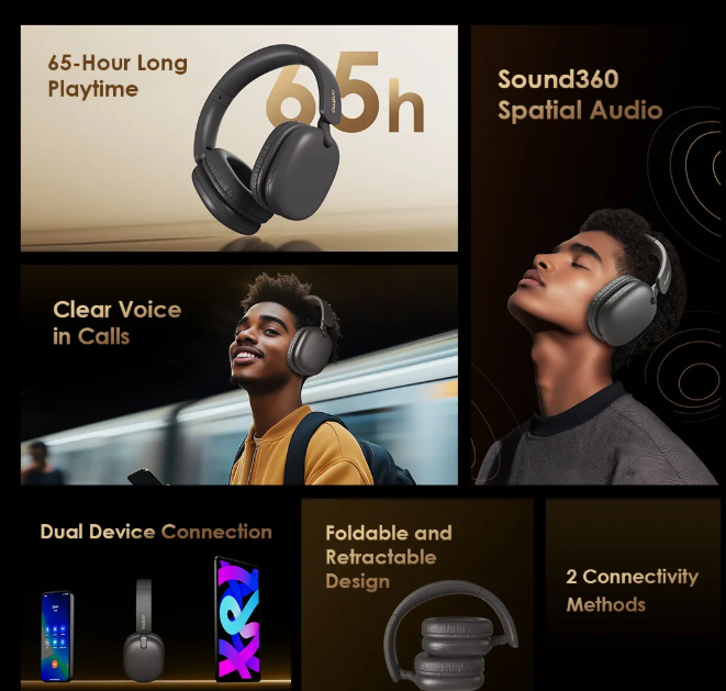 Oraimo OHP-317 Bluetooth Wireless Headphones Gaming Low Latency Foldable Headset With Built-in Mic