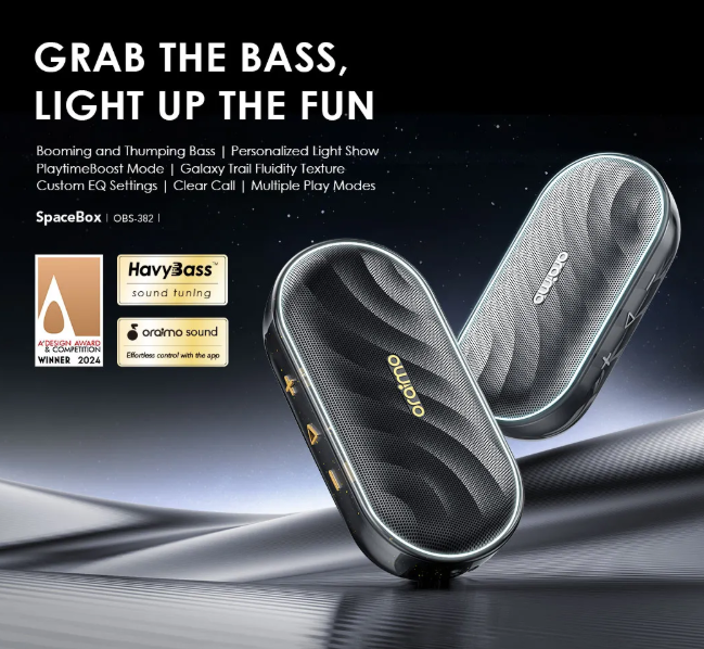 Oraimo OBS-382 Bluetooth Speaker Hi-Fi Stereo Stylish TWS Portable Speaker 1800mAh RGB Light Bluetooth Speaker