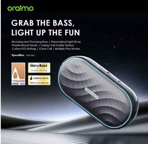 Oraimo OBS-382 Bluetooth Speaker Hi-Fi Stereo Stylish TWS Portable Speaker 1800mAh RGB Light Bluetooth Speaker