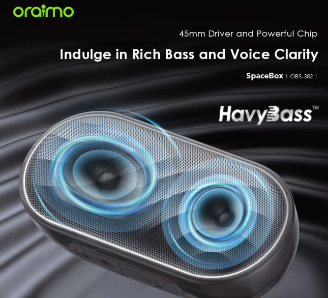 Oraimo OBS-382 Bluetooth Speaker Hi-Fi Stereo Stylish TWS Portable Speaker 1800mAh RGB Light Bluetooth Speaker