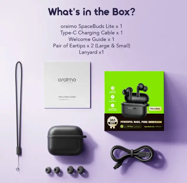 oraimo SpaceBuds Lite 40-Hr Long Playtime Sound360 Anti-Lost True Wireless  Bluetooth Earbuds  Sports Earphones