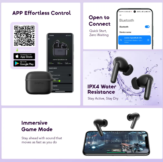 oraimo SpaceBuds Lite Sound360 Anti-Lost True Wireless Earbuds 40-Hr Long Playtime Bluetooth Earphones