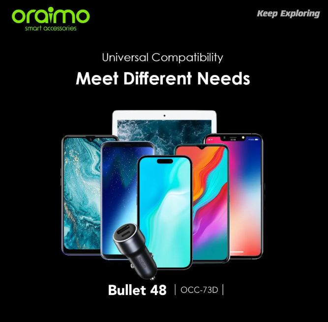 oraimo Bullet 48 48W Car Charge 18W+30W Fast Charge  USB-A & Type-C Output