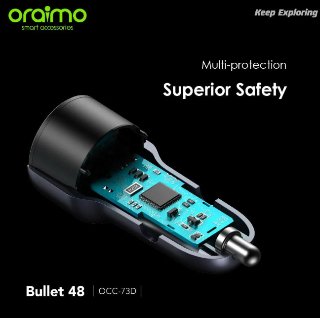 oraimo Bullet 48 48W Car Charge 18W+30W Fast Charge  USB-A & Type-C Output