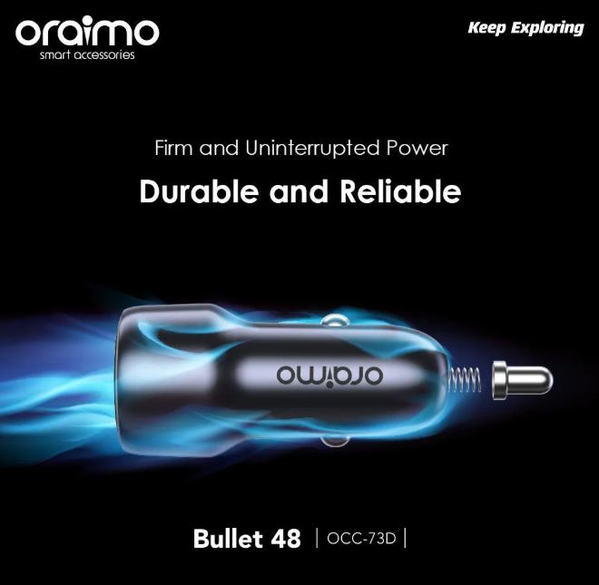 oraimo Bullet 48 48W Car Charge 18W+30W Fast Charge  USB-A & Type-C Output