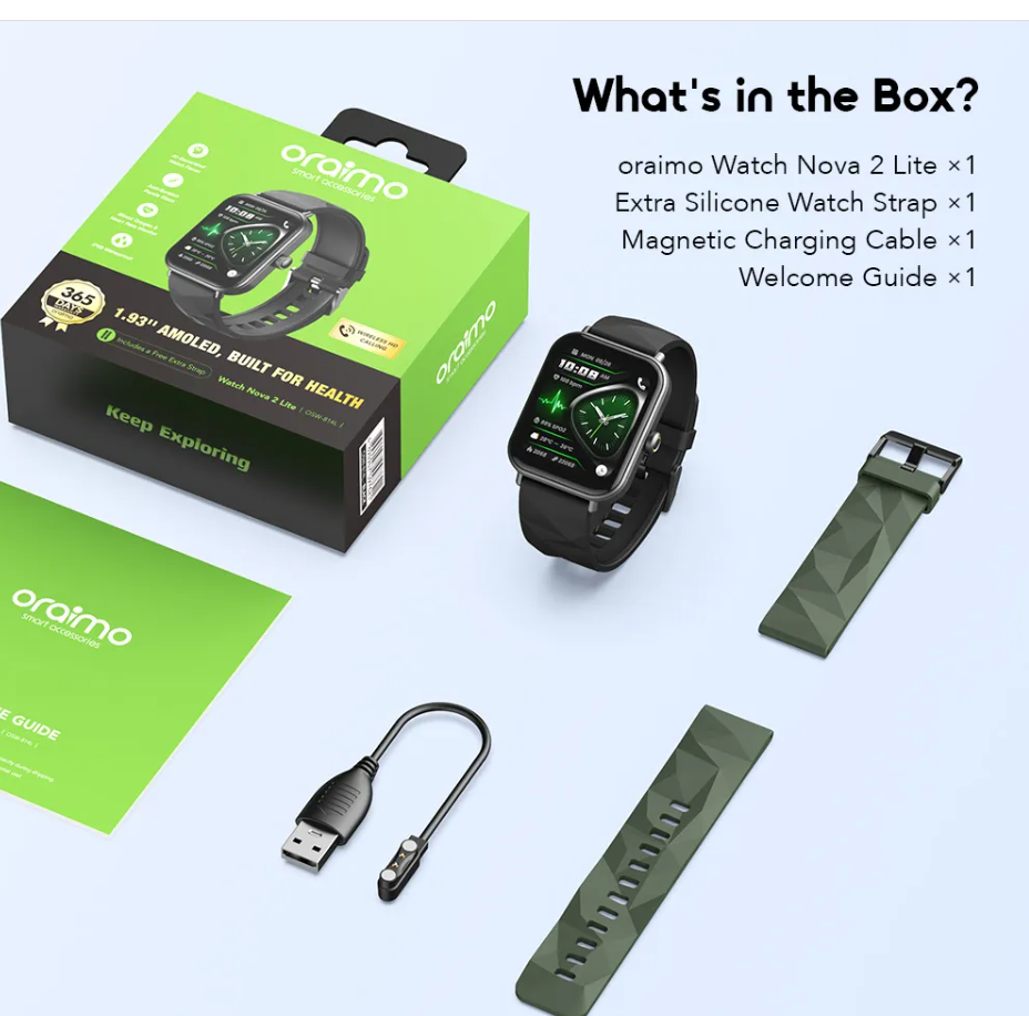 Oraimo Watch Nova 2 Lite 1.93" AMOLED AI Generated Watch Faces Smartwatches + FREE EXTRA STARPS