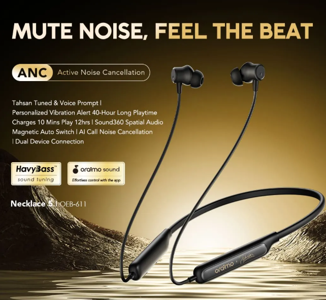 oraimo Necklace 5 ANC Dual EQ Multiple Connection 40-hr playtime Quick Charge Neckband Earphone