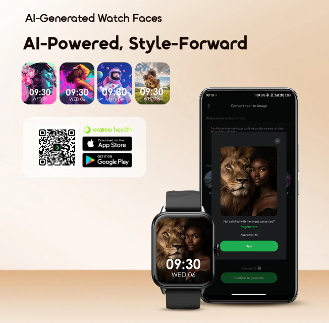 oraimo Watch 6 Nano 1.52" TFT Full Touch Smart Watch  Anti-Scratch Panda Glass +  Free Extra Strap