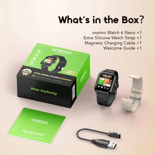 oraimo Watch 6 Nano 1.52" TFT Full Touch Smart Watch  Anti-Scratch Panda Glass +  Free Extra Strap