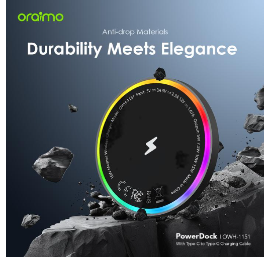oraimo PowerDock 15W Magnetic Wireless Charging Hub MagSafe OWH-1151, fast charging 15W
Mini, Portable, Slim Design Wireless Chargers Wireless Chargers 

5A 3V Cable