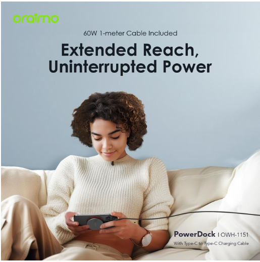 oraimo PowerDock 15W Magnetic Wireless Charging Hub MagSafe OWH-1151, fast charging 15W
Mini, Portable, Slim Design Wireless Chargers Wireless Chargers 

5A 3V Cable