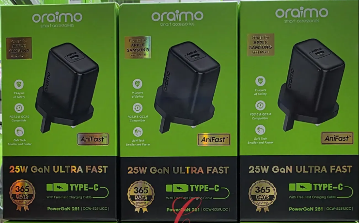 Oraimo 25W PoweGan 251 Ultra Fast Type C Wall charger with Type C to C cable