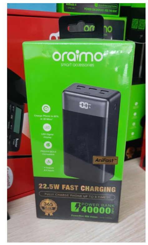 Oraimo PowerBox 400 Vision 40000mAh 22.5W  fast charging Power Bank with LED Screen Display.