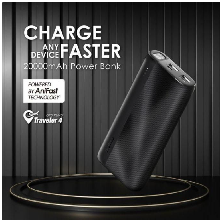Oraimo Traveller Super Fast Charging Powerbank 20000mAh Power Bank / Longlasting -Black..