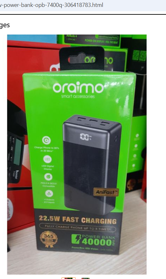 Oraimo Original PowerBox 400 Vision 40000mAh 22.5W Power Bank (OPB-7400Q)