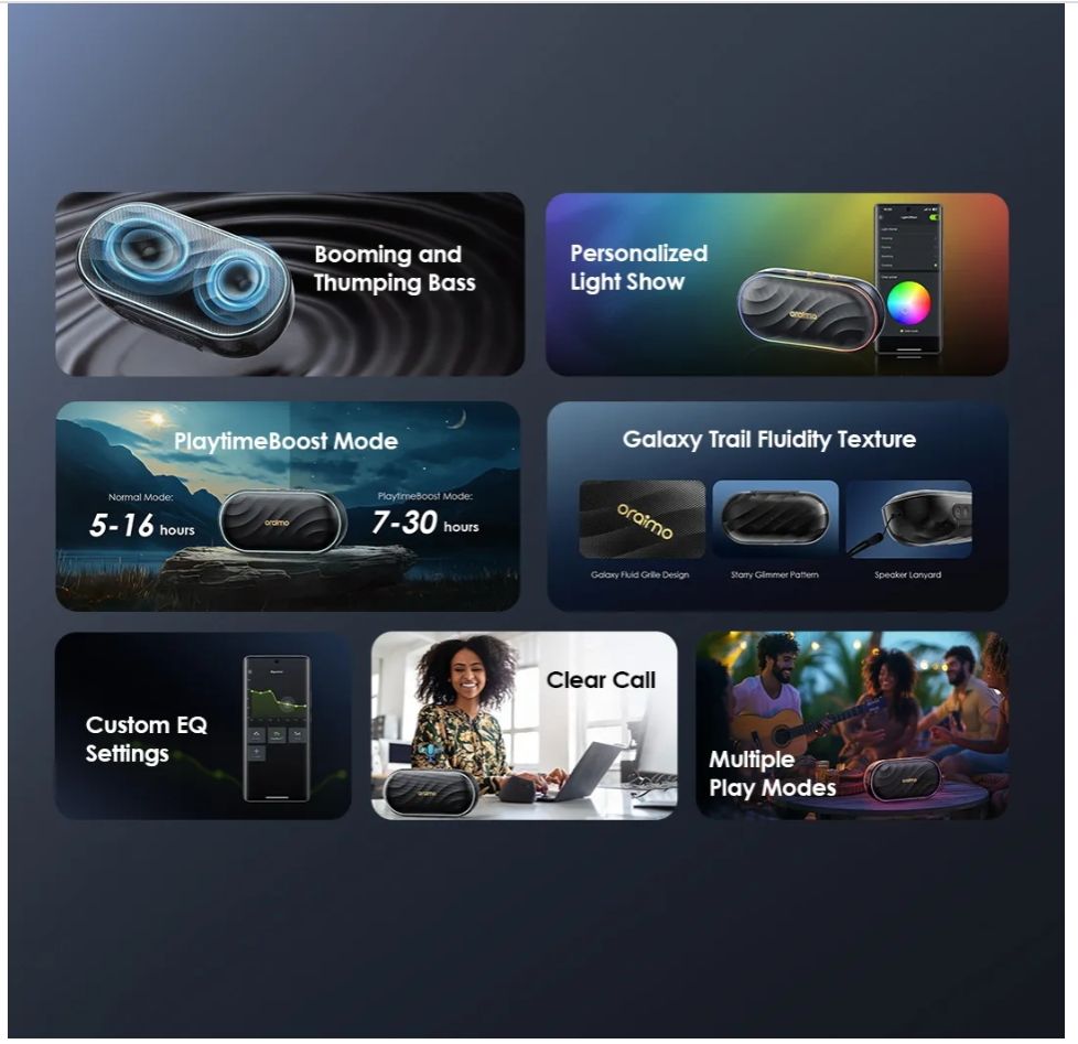 Oraimo SpaceBox FM and Customizable Lights and EQ Wireless Bluetooth Speaker
