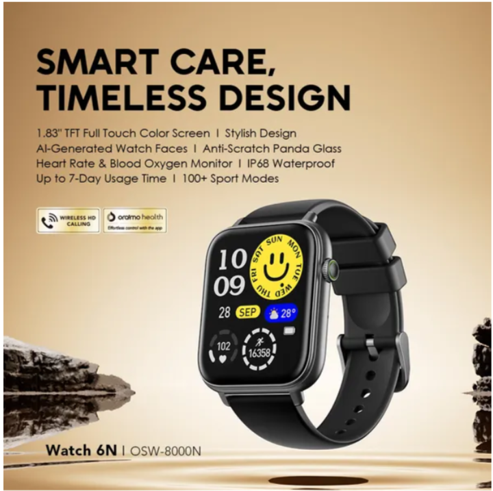 OFFER OFFER!! oraimo Watch 6N 1.83'' Full Touch Color Screen Smart Watch IP68 waterproof, Blood Oxygen and Heart rate Monitor