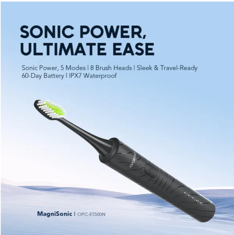 oraimo Magnisonic Sonic Power Electric Toothbrush with  5 intensity levels,  8 brush heads included,  60 day usage time  Electric Toothbrushes