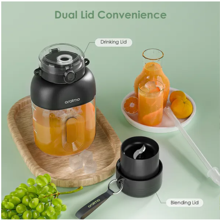 oraimo SmartBlender Cup 1L Juice Blender, Dual Lid Convenience, Max 15 Cups on Full Charge, 1L Big Capacity