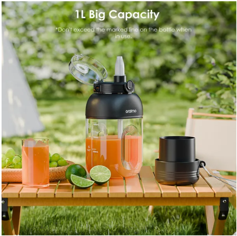oraimo SmartBlender Cup 1L Juice Blender, Dual Lid Convenience, Max 15 Cups on Full Charge, 1L Big Capacity