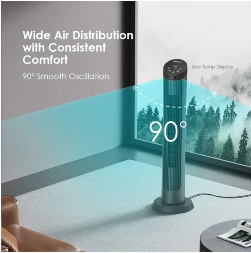 oraimo CyberStorm 40 Inch 50W Tower Fan,4 Speeds & 3 Wind Modes,Remote Control Tower Fans