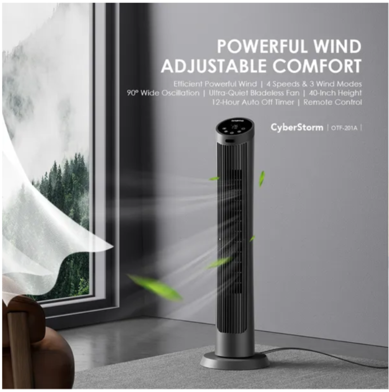 oraimo CyberStorm 40 Inch 50W Tower Fan,4 Speeds & 3 Wind Modes,Remote Control Tower Fans