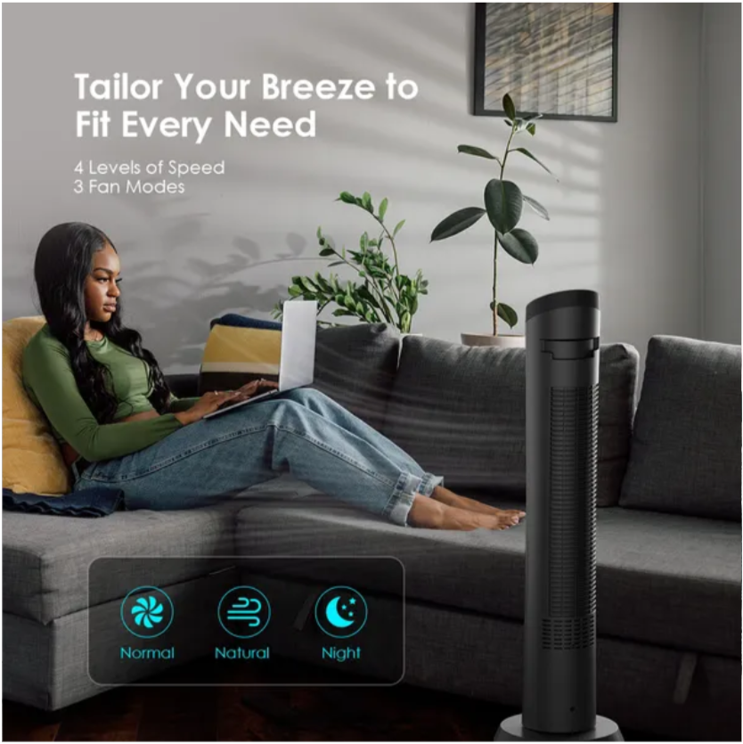 oraimo CyberStorm 40 Inch 50W Tower Fan,4 Speeds & 3 Wind Modes,Remote Control Tower Fans