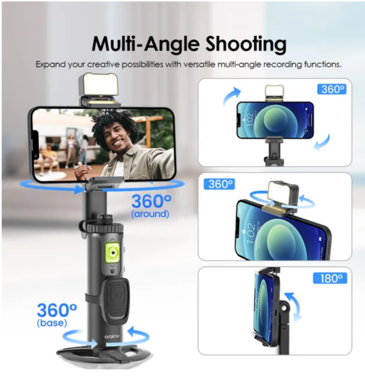 oraimo FlowMotion Smart Face-Tracking Gimbal, Face Tracking with Fill Lights, Gesture control,  Multi-Angle Shooting  Phones Tripods