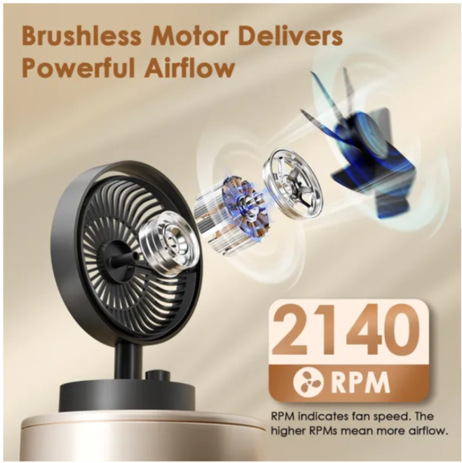 oraimo SmartTableFan 5W Table Fan,Brushless Motor, 2140 RPM, Up to 7 Hours Run Time,Stepless Speed Setting & Quiet Airflow