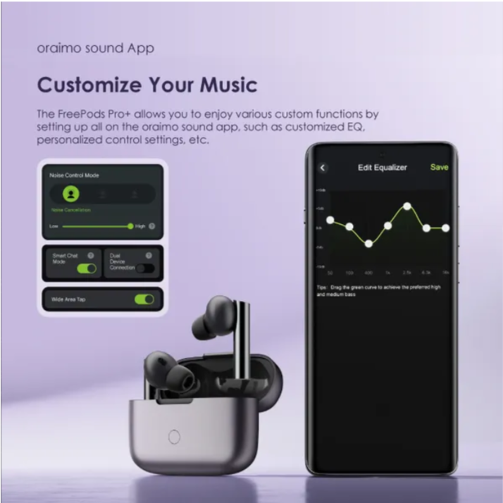 Oraimo FreePods Pro+ Hybrid ANC True Wireless Earbuds with Hybrid ANC, Up to 45dB Wide Area Tap Smart Chat Mode & Protective Case Included Bluetooth Earphones