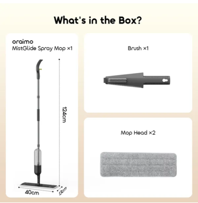 oraimo MistGlide Instant Mist 360° Spray Mop All In One Cleaning Kit, Powerful Spray for Deep Clean, Reach Every Edge, Dry & Wet MicroFiber Pads