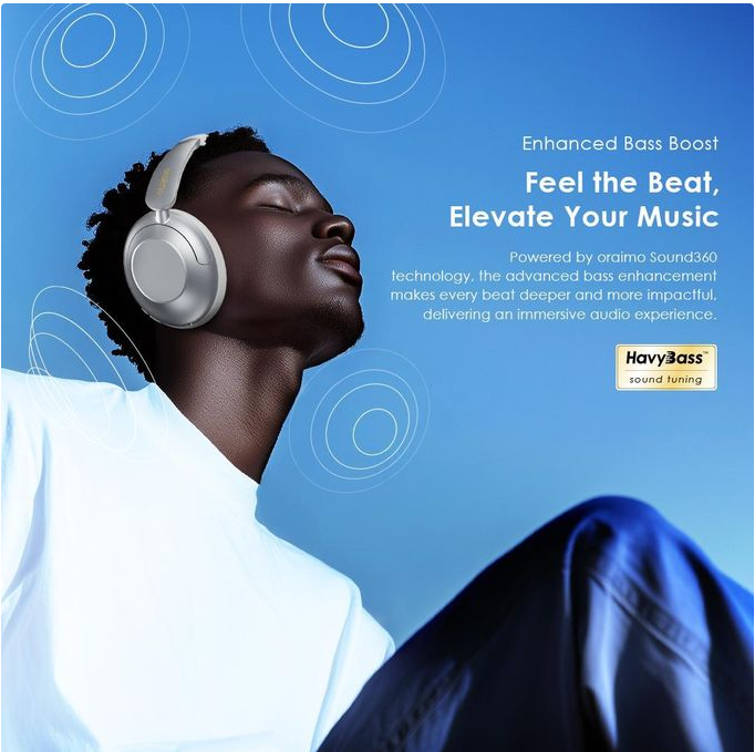 Oraimo BoomPop Pro Wireless Headphones Over-Ear Hybrid Noise Cancellation,  82-Hour Long Playtime &  Touch & Swipe to Control