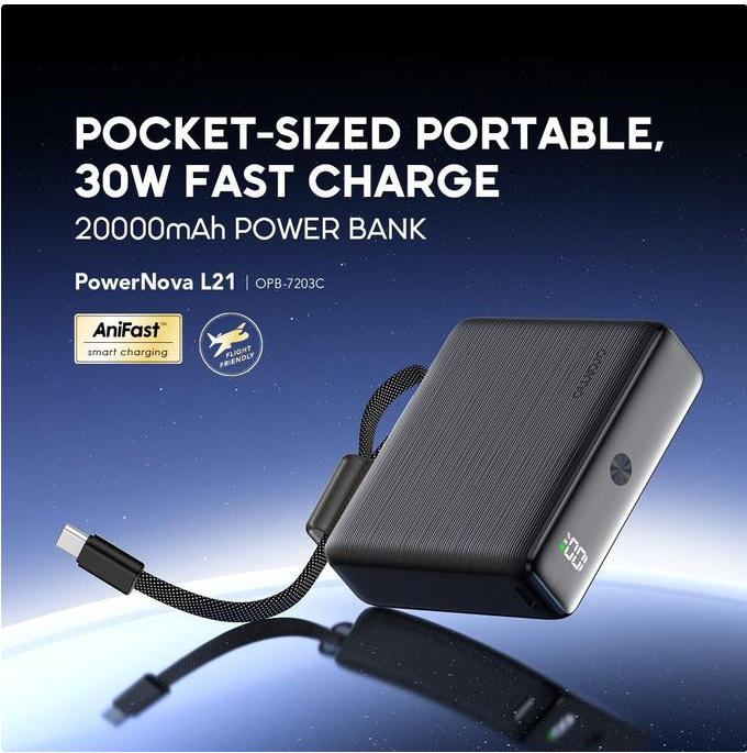 Oraimo PowerNova L21 Power Bank 20000mAh 30W Fast Charging Built-In Cable