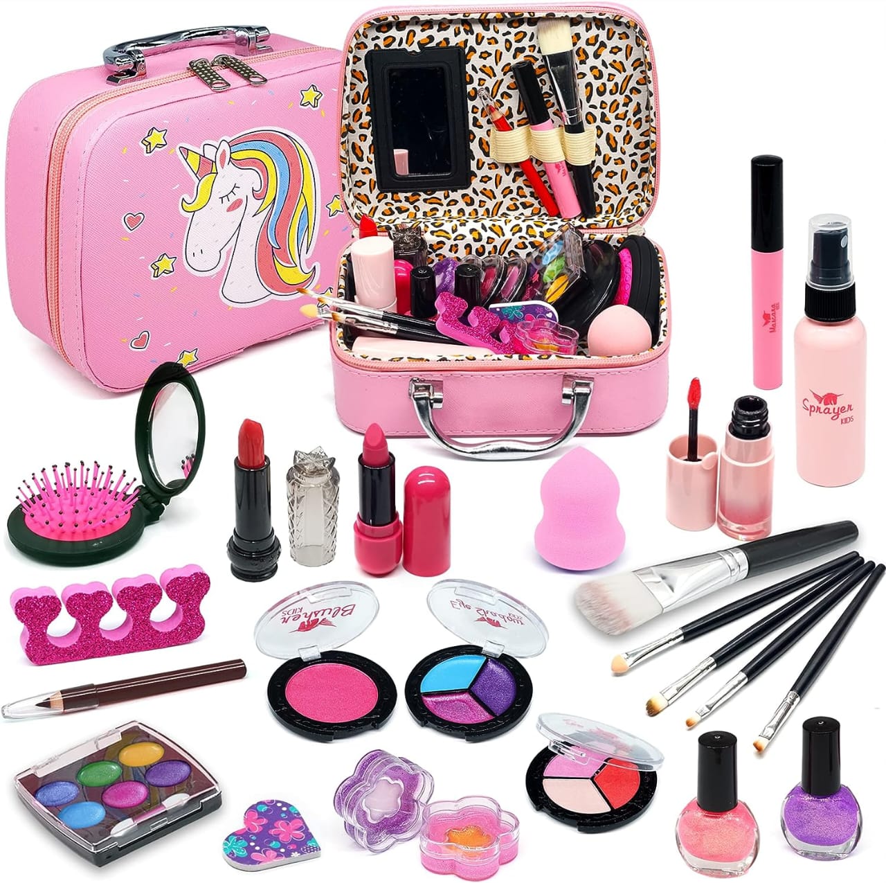 Introducing our Girls Makeup Kit - a world of glamour and creativity for young aspiring makeup artists, Kids Makeup Bosmetics Bag Toiletry Real Cosmetic Kit Girls Play Toy Gift Pink