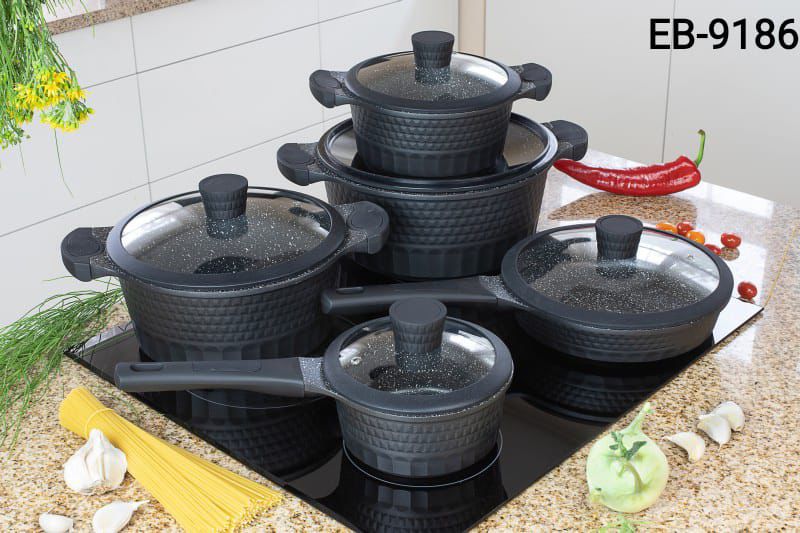 EDENBERG Edenburg 10pc Cookware Set The cookware pieces are usually crafted from durable materials like stainless steel or aluminum, ensuring even heat distribution and long-lasting performance.